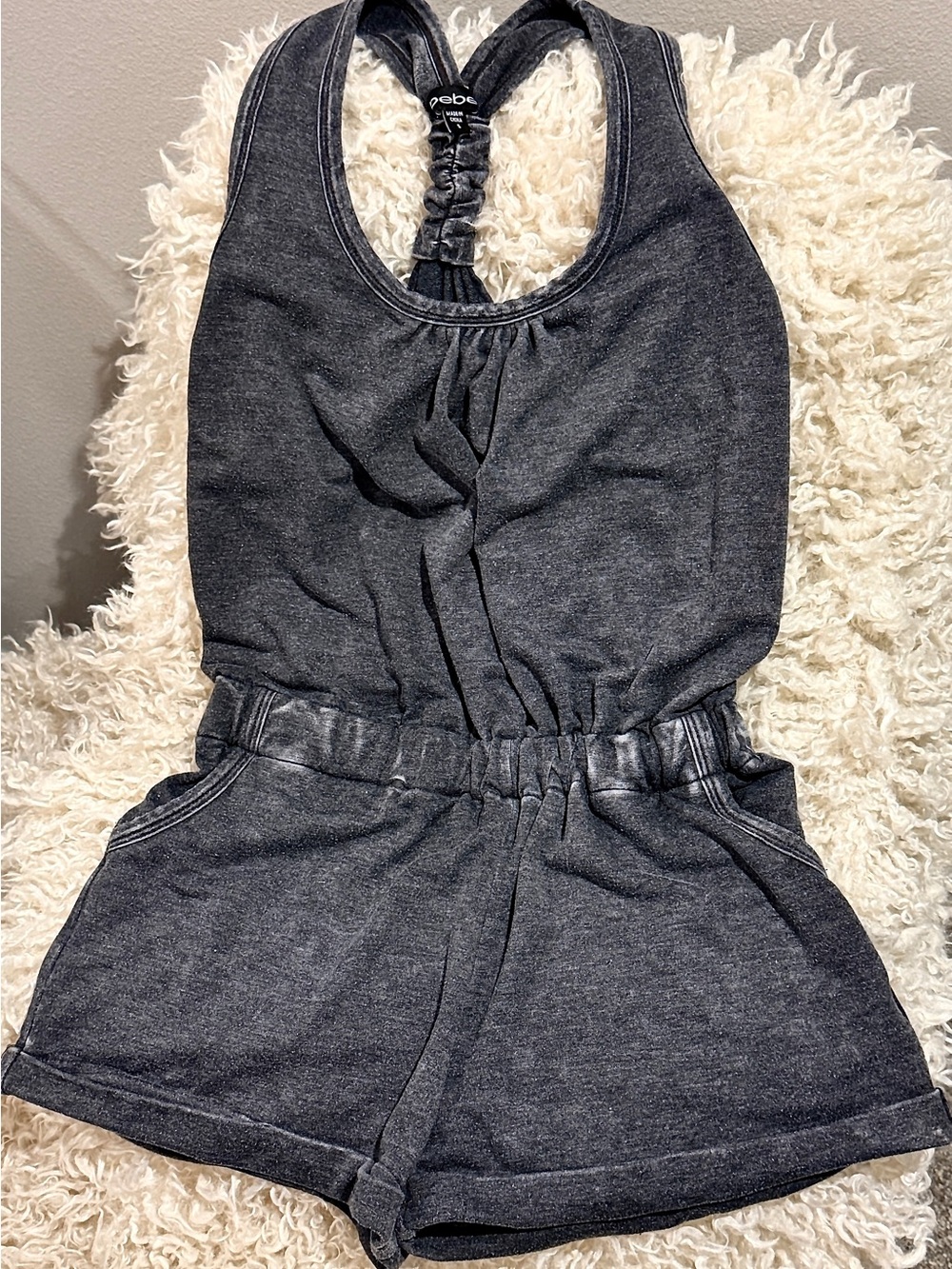 Y2K Vintage Bebe Charcoal Gray Sleeveless Romper (S)